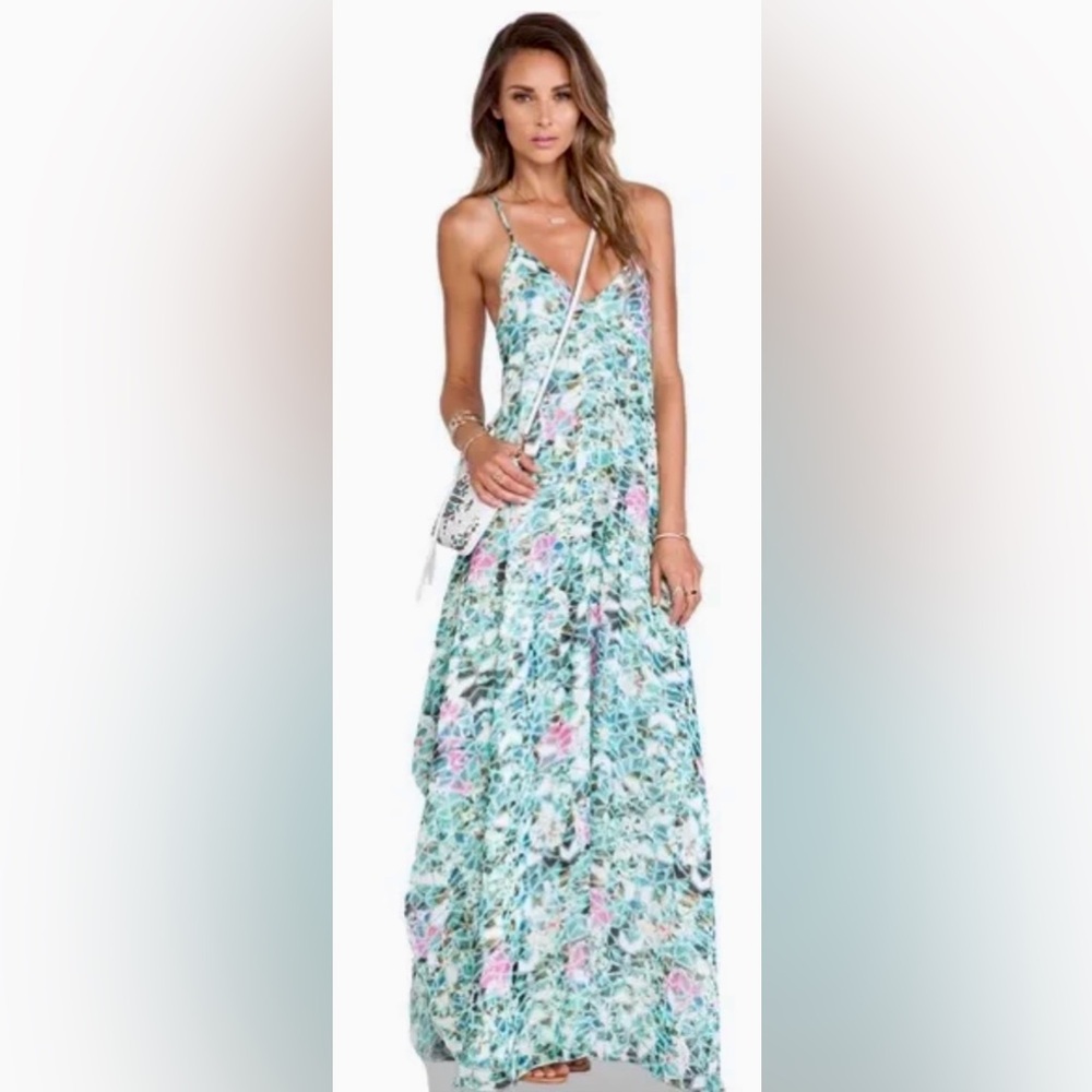 Lovers + Friends Sleeveless Curacao Maxi Caftan Slip Dress Island Hop Print ZB2